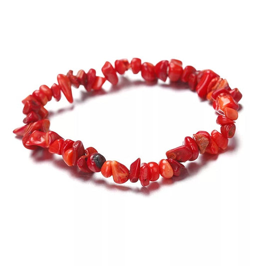 Red Coral Crystal Chip Bracelet